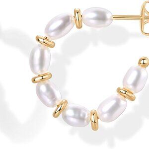 14K Gold-Plated Pearl Hoop Earrings for Women Hypoallergenic Freshwater